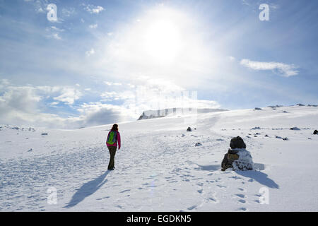 Weibliche Wanderer aufsteigend, Ben Nevis, Highlands, Schottland, Vereinigtes Königreich Stockfoto