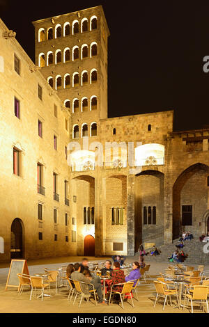 Beleuchteten Platz der Könige in der Nacht, Placa del Rei, Barri Gotic, Barcelona, Katalonien, Spanien Stockfoto