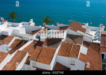 Blick auf das Dorf, Nerja, Malaga Provinz, Region von Andalusien, Spanien, Europa Stockfoto