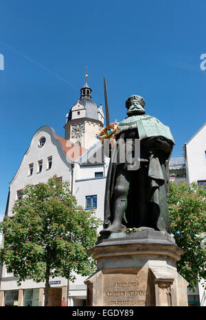 Hanfried, Bronze Statue von Johann Friedrich der Grossmuetige, Market Square, Jena, Thüringen, Deutschland Stockfoto