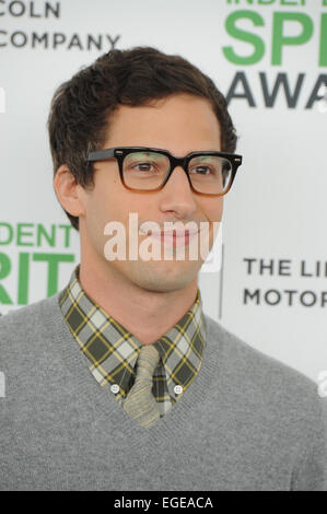 SANTA MONICA, Kalifornien - 1. März 2014: Andy Samberg bei 2014 Film Independent Spirit Awards am Strand in Santa Monica, Kalifornien. Stockfoto