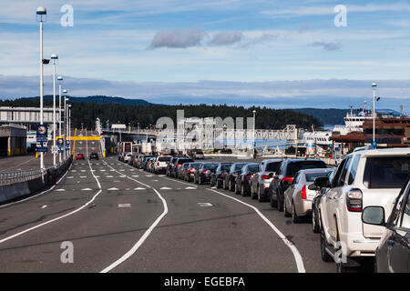 Autos warten auf eine Fähre in der Nähe von Victoria auf Vancouver Island, Kanada Stockfoto