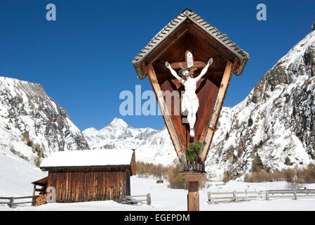 Bildstock mit Mt Großglockner, Nationalpark Hohe Tauern, Ködnitztal, Kals bin Großglockner, Tirol, Österreich Stockfoto