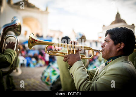 Musiker, Fiesta De La Virgen De La Candelaria, Copacabana, Titicacasee, Bolivien Stockfoto