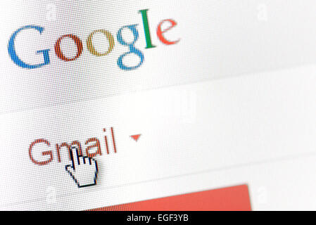 Galati, Rumänien, 24. Februar 2015: Detail des Google Mail-Startseite auf einem Bildschirm. Stockfoto