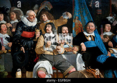 Bankett in der Crossbowmen's Guild in Celebration of the Treaty of Munster 1648 Bartholomeus van der Helst 1613 - Amsterdam 1670 Niederländisch Niederlande ( Detail ) Achtzig Jahre Krieg, Spanisch, Niederländisch, Niederlande, Stockfoto