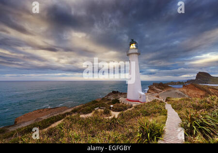 Castle Point Lighthouse bei Sonnenaufgang, Wairarapa Neuseeland Stockfoto