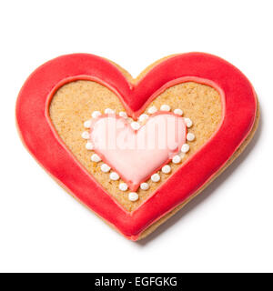 Sankt Valentinstag Lebkuchen in Form eines Herzens isoliert auf weißem Hintergrund Stockfoto