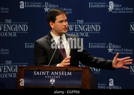 Manchester, New Hampshire, USA. 24. Februar 2015. US-Senator Marco Rubio spricht bei der NH Institute of Politics, Manchester, New Hampshire, USA, 24. Februar 2015-Credit: Andrew Cline/Alamy Live News Stockfoto