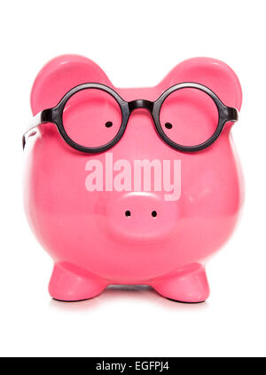 Nerdy clever Piggy Bank-Ausschnitt Stockfoto