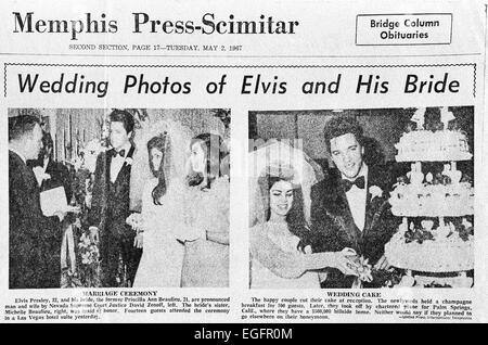 LAS VEGAS, NV - 10. NOVEMBER – Elvis und Priscilla Presley Hochzeit im Aladdin Hotel, Las Vegas, Nevada, am 10. November 1997. Stockfoto