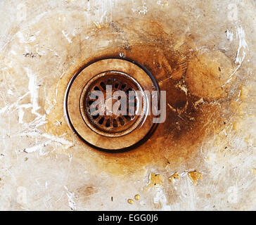 Grunge alte schmutzige Metall rostigen Waschbecken-Hintergrund Stockfoto