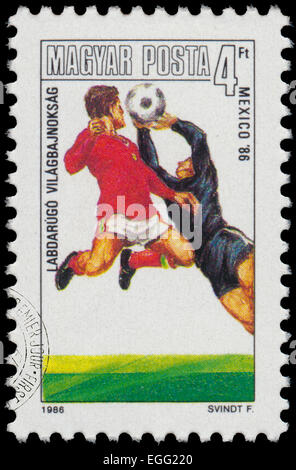 Ungarn - CIRCA 1986: Satz von Briefmarken gedruckt in Ungarn von den "World Cup Football Championship, Mexiko" Ausgabe zeigt Spielern, Stockfoto