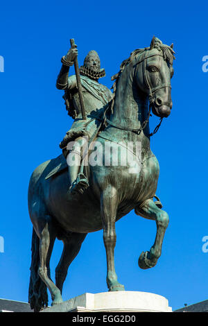 Madrid, Plaza Mayor, Statue König Philips III Stockfoto