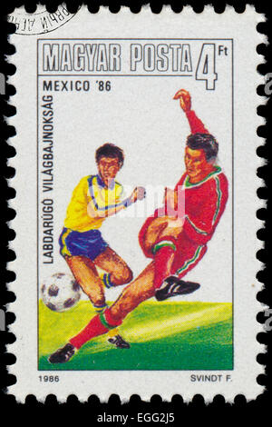 Ungarn - CIRCA 1986: Satz von Briefmarken gedruckt in Ungarn von den "World Cup Football Championship, Mexiko" Ausgabe zeigt Spielern, Stockfoto