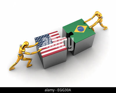 Politische oder finanzielle Konzept der USA kämpfen und Suche nach einer Lösung mit Brasilien. Stockfoto