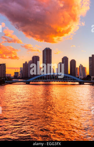 Tokyo, Japan Wohn Wolkenkratzer auf Tsukushima Island. Stockfoto