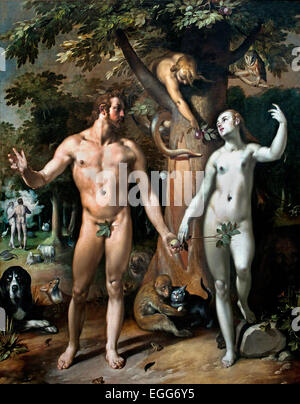 Cornelis van Haarlem The Fall der Mann Adam Eva Garden Of Eden Apfel Baum Museum Niederlande Stockfoto