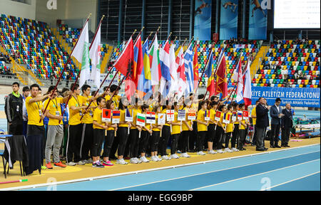 ISTANBUL, Türkei - 21. Februar 2015: Eröffnungsfeier der Balkan Leichtathletik Indoor Asli Cakir Alptekin Leichtathletik WM Stockfoto