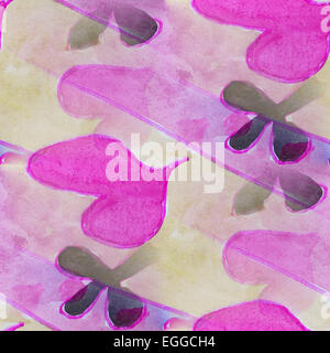 Blots rosa Karte Aquarellmalerei nahtlose Hintergrund Stockfoto