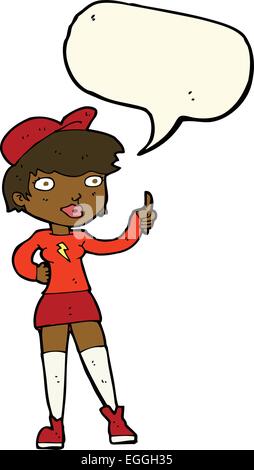 Cartoon-Skater-Girl geben Daumen nach oben Symbol mit Sprechblase Stock Vektor