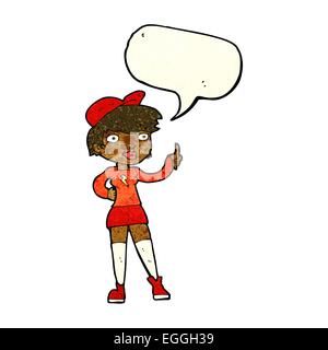 Cartoon-Skater-Girl geben Daumen nach oben Symbol mit Sprechblase Stock Vektor