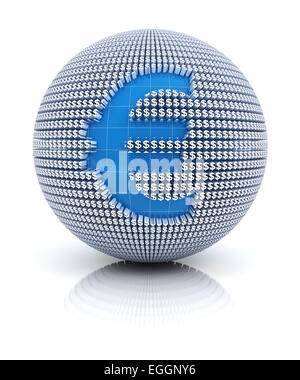 Euro-Währung-Symbol auf Globus gebildet durch Dollarzeichen, 3d render Stockfoto