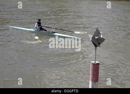 AJAXNETPHOTO. BOUGIVAL, FRANKREICH. -UFER - EIN RUDERN SKIFF AM FLUSS. FOTO: JONATHAN EASTLAND/AJAX REF: RD1S 60204 225 Stockfoto