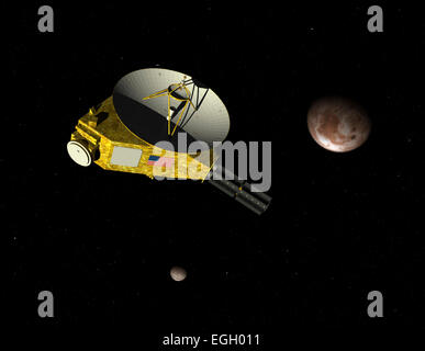 Neue Horizonte unbemannte Raumsonde nähert sich Zwergplanet Pluto und seinem Mond Charon. Neue Horizonte wurde auf dem Weg zu Plu Stockfoto