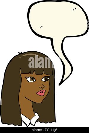 Cartoon hübsches Mädchen mit langen Haaren mit Sprechblase Stock Vektor