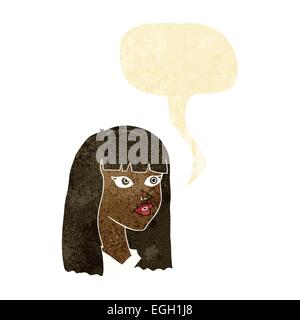 Cartoon hübsches Mädchen mit langen Haaren mit Sprechblase Stock Vektor