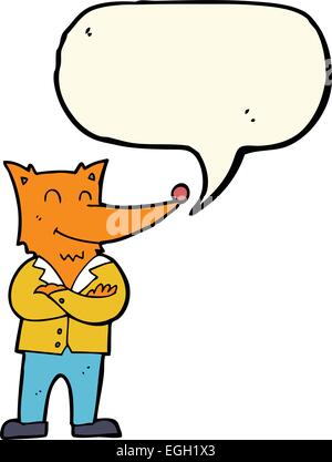 Cartoon-Fuchs in Hemd mit Sprechblase Stock Vektor