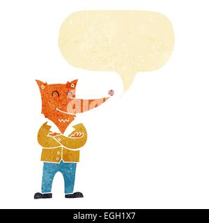 Cartoon-Fuchs in Hemd mit Sprechblase Stock Vektor