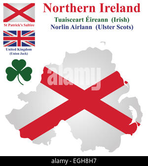 Flagge und Staatswappen der Nordirland zeigt Saint Patrick Saltire Stockfoto