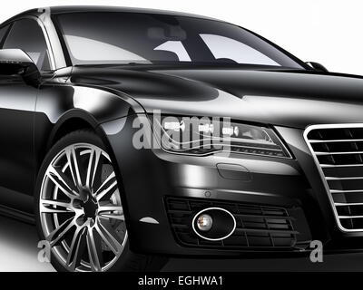 Schwarzes Auto - beschnitten Schuss Isotlated auf weiß Stockfoto