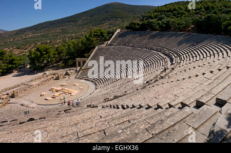 Antiken Theater von Epidaurus, Argolis, Peloponnes, Griechenland, Europa Stockfoto