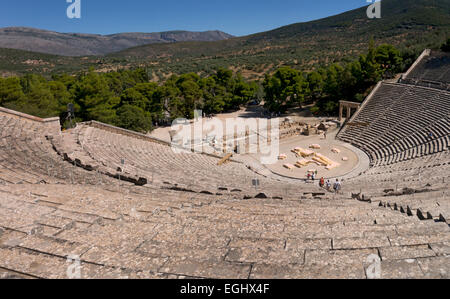 Antiken Theater von Epidaurus, Argolis, Peloponnes, Griechenland, Europa Stockfoto