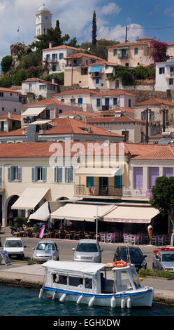 Kai auf der Insel Poros, Argolis, Peloponnes, Griechenland Stockfoto