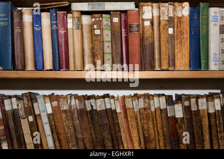 Süd-Georgien, Grytviken, alte norwegische Walfänger Kirchenbibliothek, Bücher in den Regalen Stockfoto