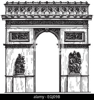 Frankreich. Paris. der Arc de Triomphe auf weißem Hintergrund. Skizze Stockfoto