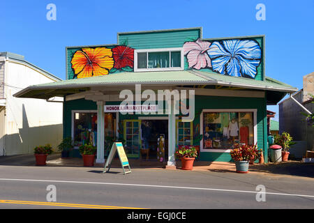 Honokaa Marktplatz auf der Hauptstraße von alten historischen Zucker Stadt der Honokaa Hamakua Küste, Big Island, Hawaii, USA Stockfoto