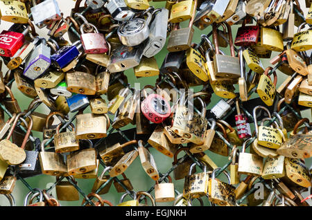 Vorhängeschlösser, die Links von den Liebhabern auf der Pont des Arts, Paris, Frankreich. Stockfoto