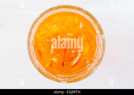 Orangenmarmelade in einen Glas-Glas-Draufsicht Stockfoto