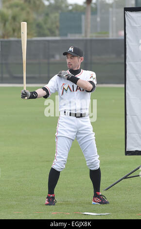 Jupiter, Florida, USA. 25. Februar 2014. Ichiro Suzuki (Marlins) MLB: Ichiro Suzuki der Miami Marlins Posen während der Miami Marlins Frühling Trainingslager in Jupiter, Florida, Vereinigte Staaten von Amerika. © AFLO/Alamy Live-Nachrichten Stockfoto