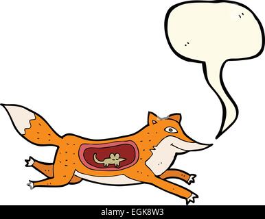 Cartoon-Fuchs mit Maus im Bauch mit Sprechblase Stock Vektor
