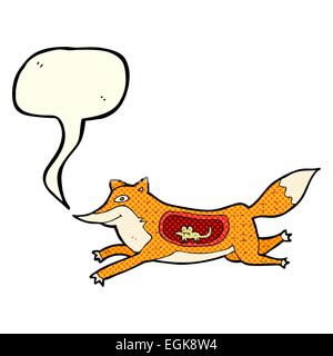 Cartoon-Fuchs mit Maus im Bauch mit Sprechblase Stock Vektor