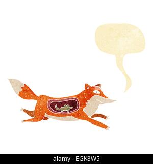 Cartoon-Fuchs mit Maus im Bauch mit Sprechblase Stock Vektor