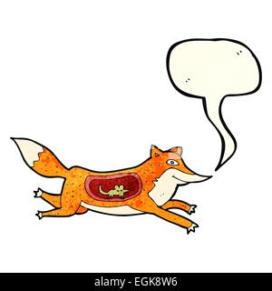 Cartoon-Fuchs mit Maus im Bauch mit Sprechblase Stock Vektor