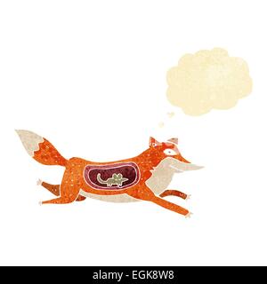 Cartoon-Fuchs mit Maus im Bauch mit Gedankenblase Stock Vektor