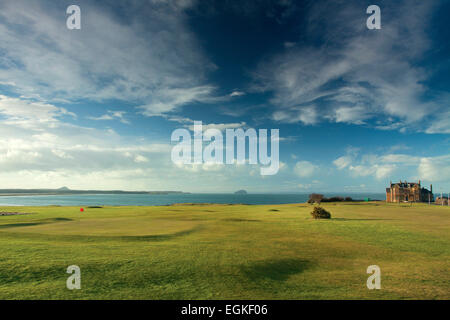 Bass Rock und North Berwick Rechtswissenschaften Winterfield Golfplatz, Dunbar, East Lothian Stockfoto